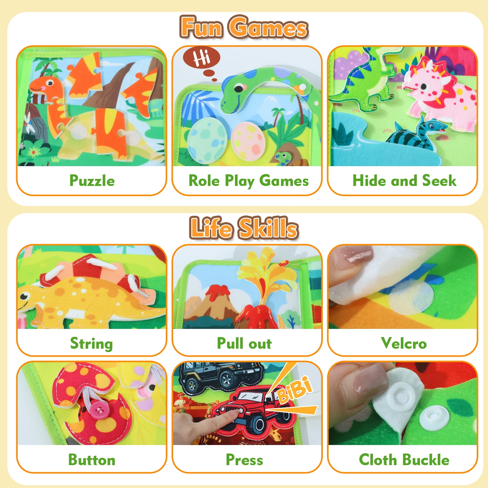 Wdmiya 20 in 1 Busy Book for 1 2 3 year old, Montessori Preschool Busy Book Toy Busy Board for Toddlers, Baby Sensory Book Learning Activities Toys Girls Boys Birthday Gifts, Dinosaur