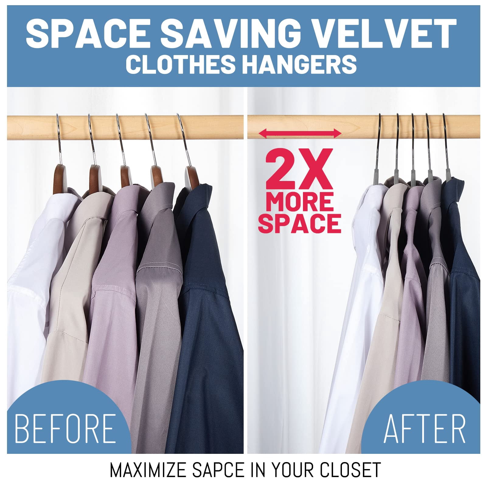 HOUSE DAY Gray Velvet Hangers 60 Pack, Velvet Clothes Hangers Non Slip Felt Hangers, Heavy Duty Coat Hangers for Closet, Ultra Slim Hangers Black Hangers Space Saving Hangers for Suits, Shirt
