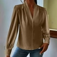 thumbnail image 2 of biudgviw Womens Blouses Casual V Neck Long Sleeve Stain Silk Pleated Shirts Comfy Soft Business Work Tops Fall Lightweight Elegant Outfits, 2 of 7