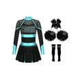 thumbnail image 2 of Aislor Girls Long Sleeve Cheerleading Uniform Cheer Leader Dance Dress with Headwear Pom Pom Socks Blue Green&Black 6, 2 of 7