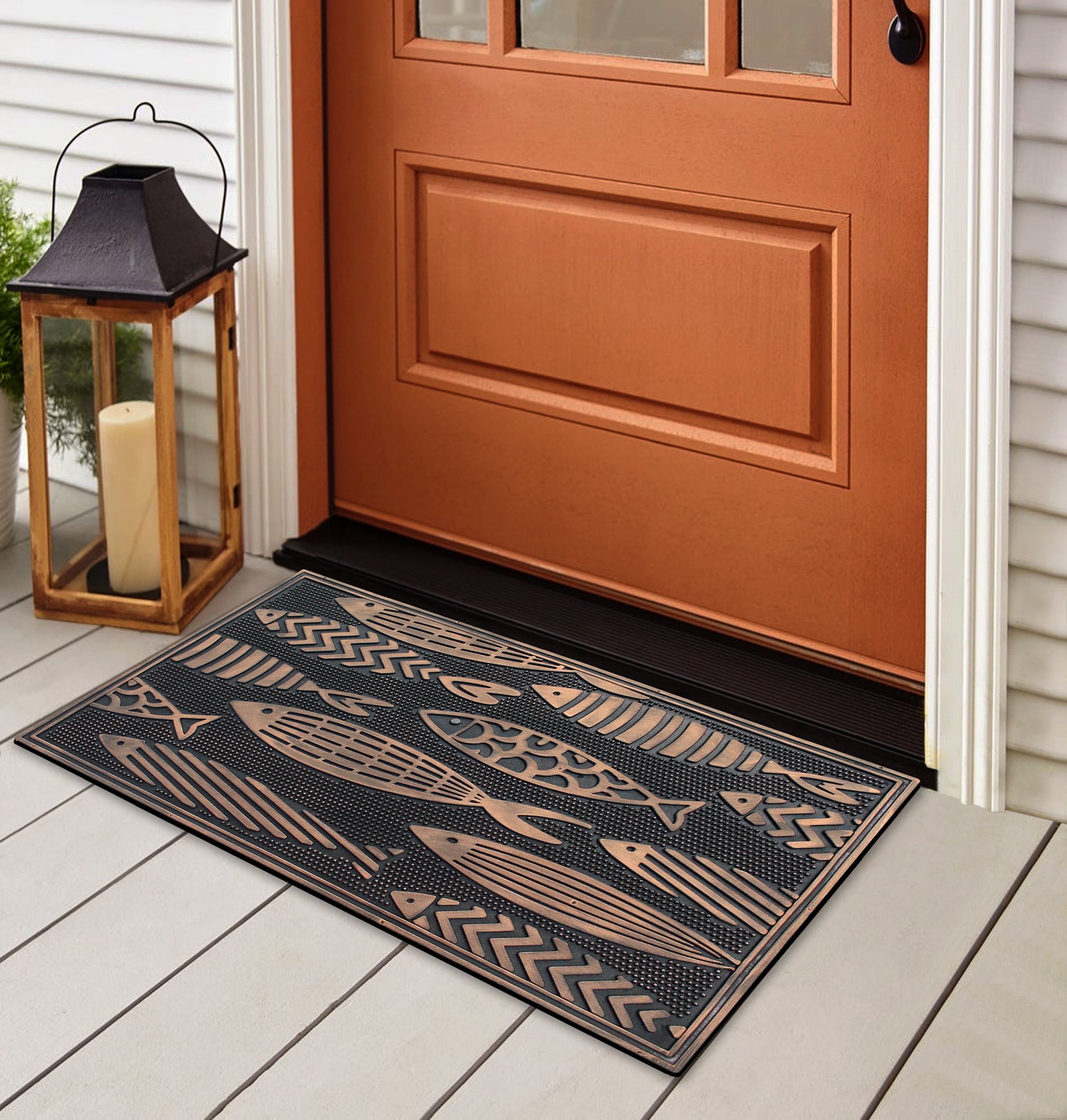 A1HC Rubber Pin Doormat for Outdoor Entrance, Nautical Fish Designed Welcome Front Door Mat, Non-Slip Backing Mat for Outside, 18x30