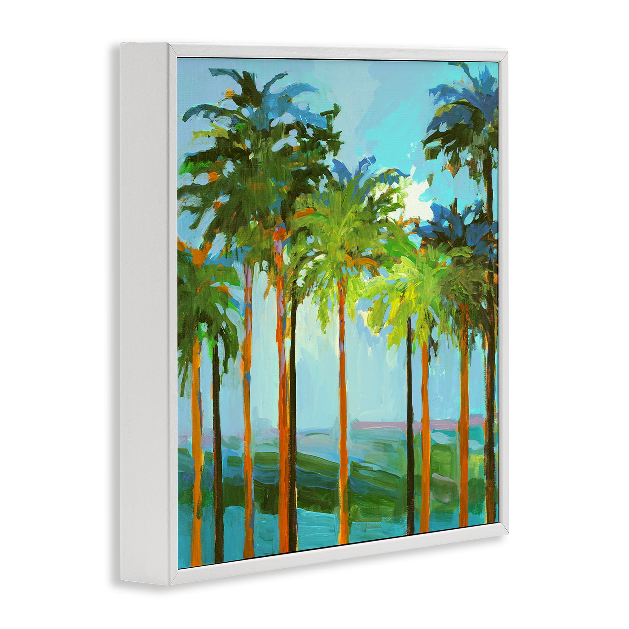 Stupell Industries Tall Palms Abstraction Coastal Painting White Framed Art Print Wall Art, 12 x 12