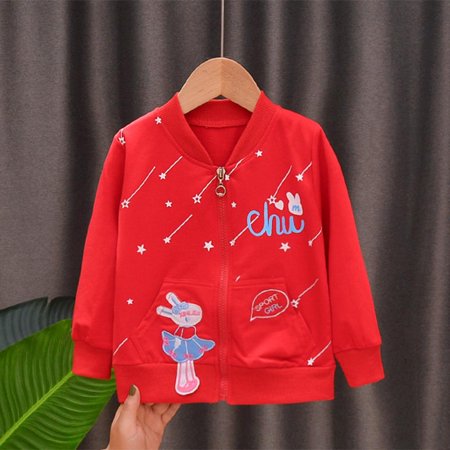 

Hazel Tech Children Kids Sweatshirt Autumn Baby Cartoon Print Cotton Zipper Jacket Outerwear Coat Girls Clothes