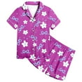 thumbnail image 4 of LRen Girls Casual Printed Lapel Collar Short Sleeve Button Down Shirt And Shorts Pajama Outfit Set For Toddlers Kids,8-9 Years,Z1-Purple, 4 of 5