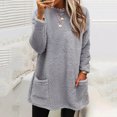 thumbnail image 2 of Womens Sherpa Fleece Pullover Plus Size Crewneck Fluffy Sweatshirts Winter Warm Loungewear Tops with Pocket Light Gray L, 2 of 6