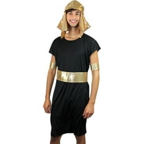 HPO Adult King Tut Costume, Mens Ancient Egyptian Pharaoh, Fashion King of Egypt Halloween Costume & Headpiece, 4PC Set, Black and Gold