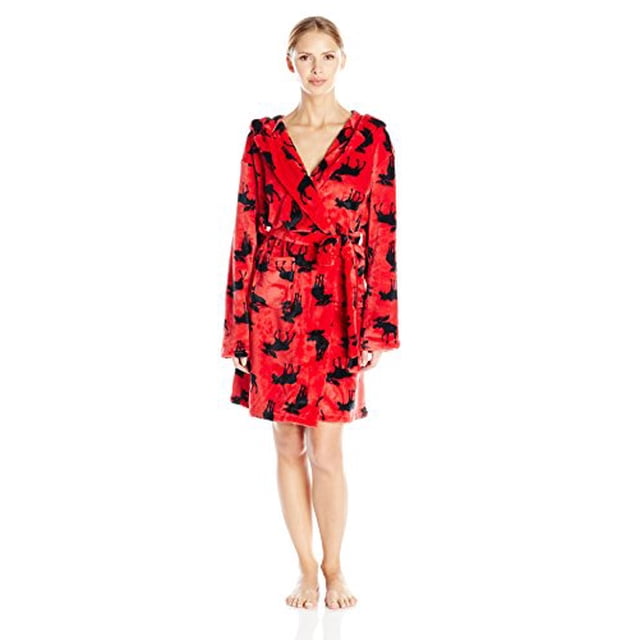Little Blue House by Hatley Women`s Fleece Robe - Moose On Red, Small