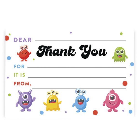 Koyal Wholesale Kids Fill in the Blank Thank You Cards - 20 Cards Including Envelopes Silly Creatures, For Party Guests