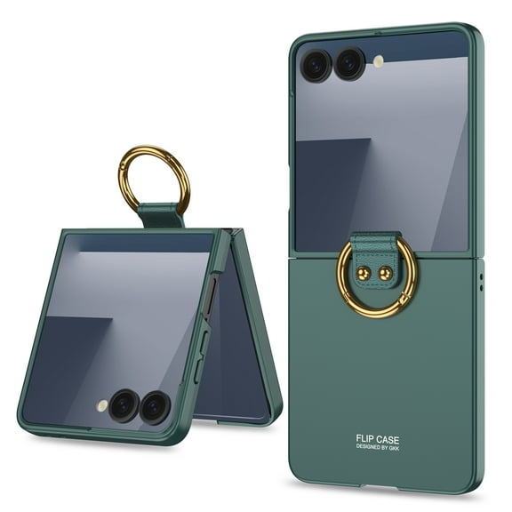 ELEHOLD Case with Kickstand Ring for Samsung Galaxy Z Flip 7, Lightweight Rugged Plastic Anti-Scratch Shockproof Non-Slip Protective Cover,Darkgreen