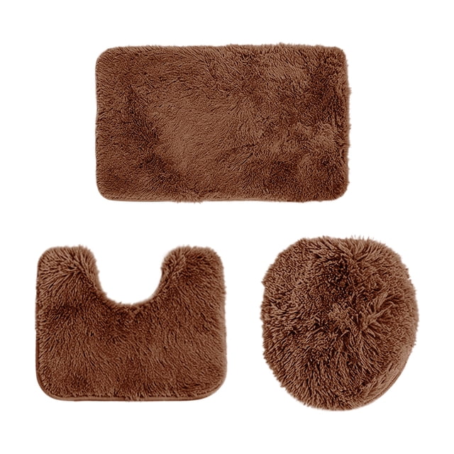 Bathroom Rug Mat Set, 3-Piece Solid Color Soft Absorbent Shower Floor Mat with U-Shaped Contour and Toilet Seat Cover, Machine Washable Non-Slip Bath Rug