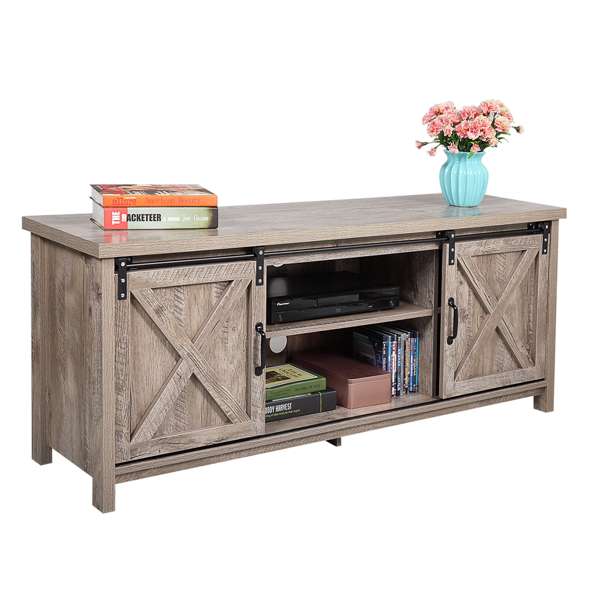 Kepooman Rustic TV Cabinet with Sliding Barn Door, Farmhouse Style TV Stand for Living Room Kepooman Rustic TV Cabinet with Sliding Barn Door, Farmhouse Style TV Stand for Living Room