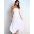 thumbnail image 6 of Women's Elastic Waist Pleated Skirts High Waisted Flowy Asymmetrical Low Midi Skirt for Summer White S, 6 of 10