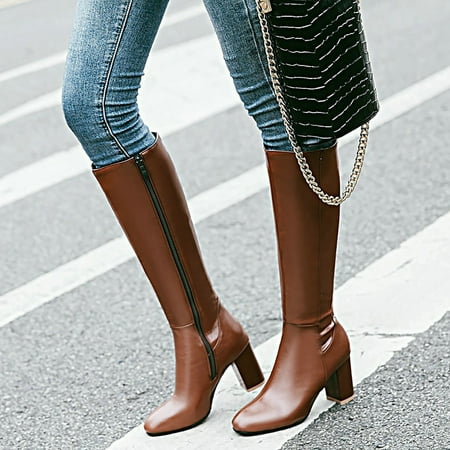 

Wefuesd Women s Thick Heel High Heel Square Head Fashionable Versatile Warm And Comfortable Boots Womens Fashion Boots For Women Brown 41