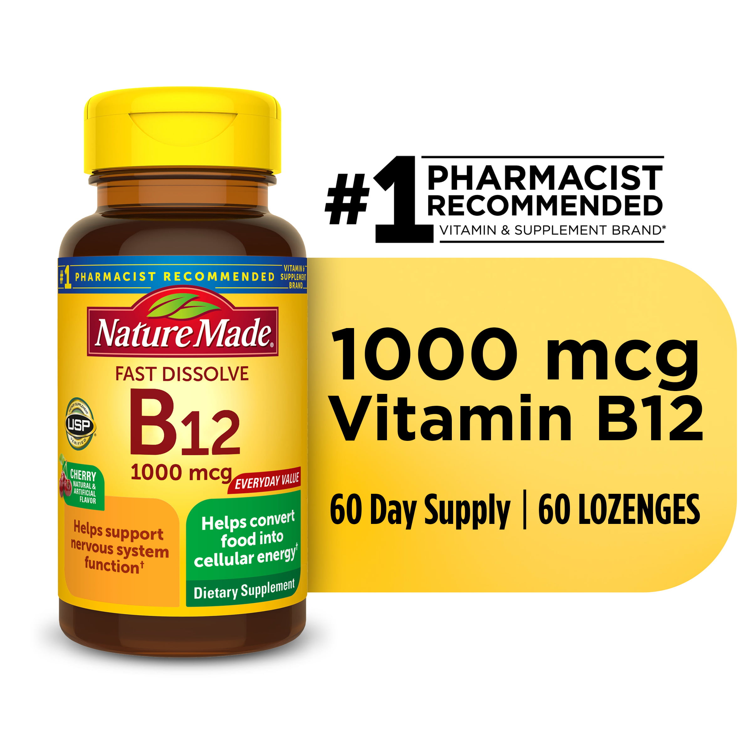 Nature Made Fast Dissolve Vitamin B12 1000 mcg Micro-Lozenges, 60 - Walmart.com