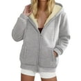 thumbnail image 2 of larppty Women's Winter Sherpa-Lined Warm Casual Solid Long Sleeve Zipper Hooded Jacket With Pockets（Light Gray，XXL）, 2 of 9