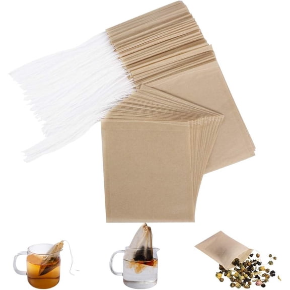 Disposable Tea Filter Bags for Loose Tea, Biodegradable Wood Pulp, Unbleached Infuser Sachets with Drawstring, 100 Pack (3.2×4.0 inch)