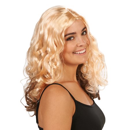Blonde with Brown Layer Curly Adult Wig