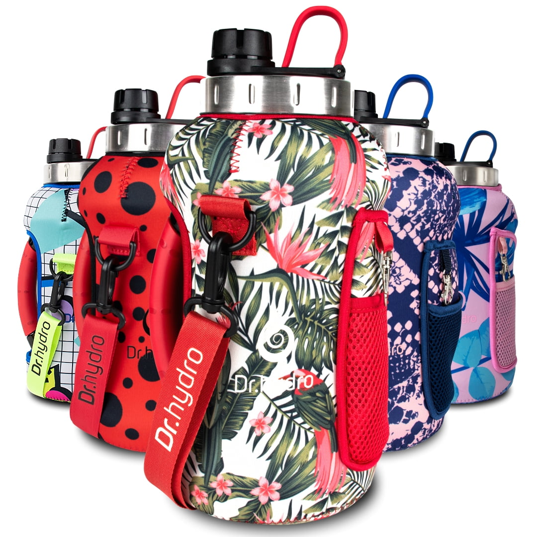 DR.HYDRO Half Gallon Water Bottle with Sleeve Includes Straw & Chug Lid