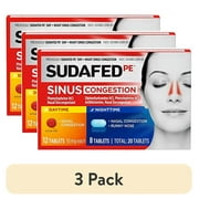 (3 pack) Sudafed PE Day and Night Sinus Pressure & Congestion Tablets, 20 Count