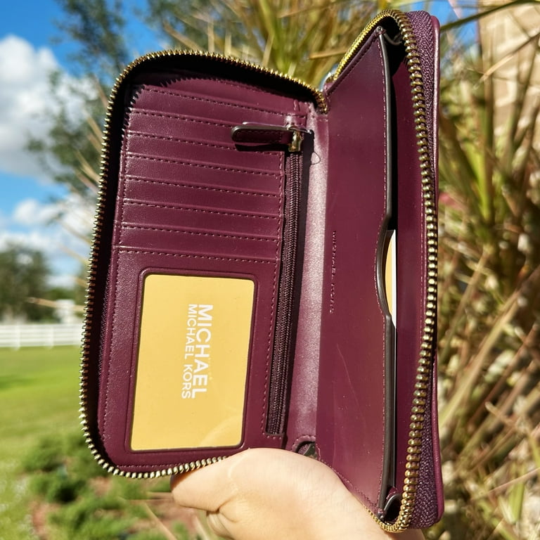 Michael Kors Women s Jet Set Travel Large Canvas Flat Phone Wallet Wristlet Mulberry Multi Walmart