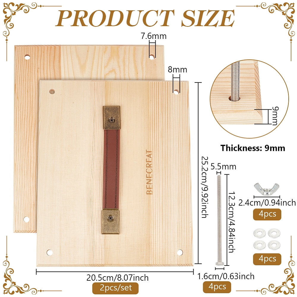 1set Rectangle Wood PU Imitation Leather Portable Book Press Bookbinding Tool for Handmade Paper Press with Zinc Alloy Clasps Blanched Almond