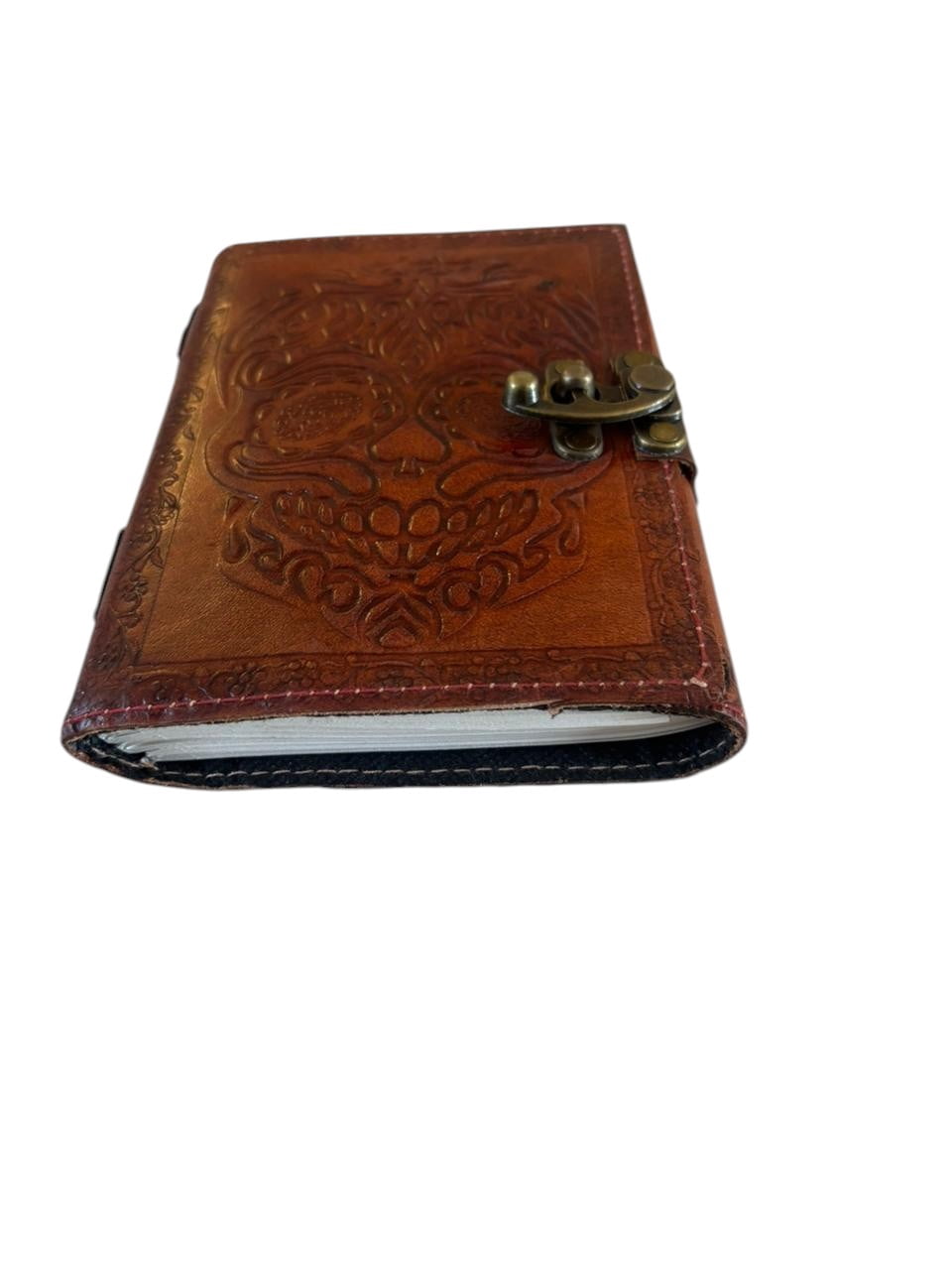 Handmade Leather Skull Journal with Lock – Vintage Diary, Handmade Deckle Edge Pages, Gothic Writing Notebook