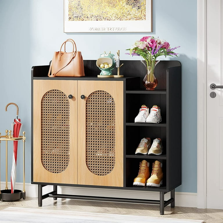 Shoe Storage Cabinet 5 Tier Shoe Rack with Door for Living Room Entryway  Black