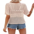 thumbnail image 3 of Tenue de Plage d'Été Ample pour Femmes, Cache-Maillot à Manches Courtes, Col Ras du Cou, Ajourée, à Lacets, 3 of 5