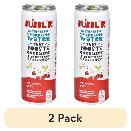 (2 pack) BUBBL'R Antioxidant Sparkling Water, wild cherry chill'r, 12 fl oz Can