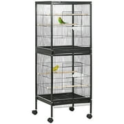 Large Bird Cage with 1.7 ft. Width for Wingspan, Bird Aviary Indoor with Multi-Door Design, Fit for a Canary, Finch, Conure, 55", Black
