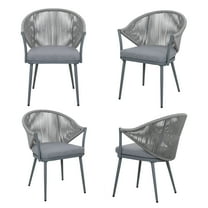 Nuu Garden Outdoor Aluminum Chair Set of 4 Woven Rope Conversation Chairs with Seat Cushions, Dark Gray Color