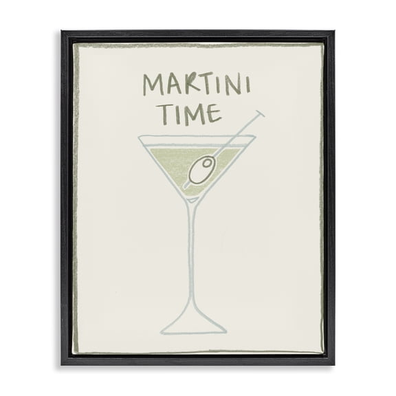 Stupell Industries Contemporary Minimal Martini Time Black Floating Frame Canvas Art, 17 x 21, by Grace Popp