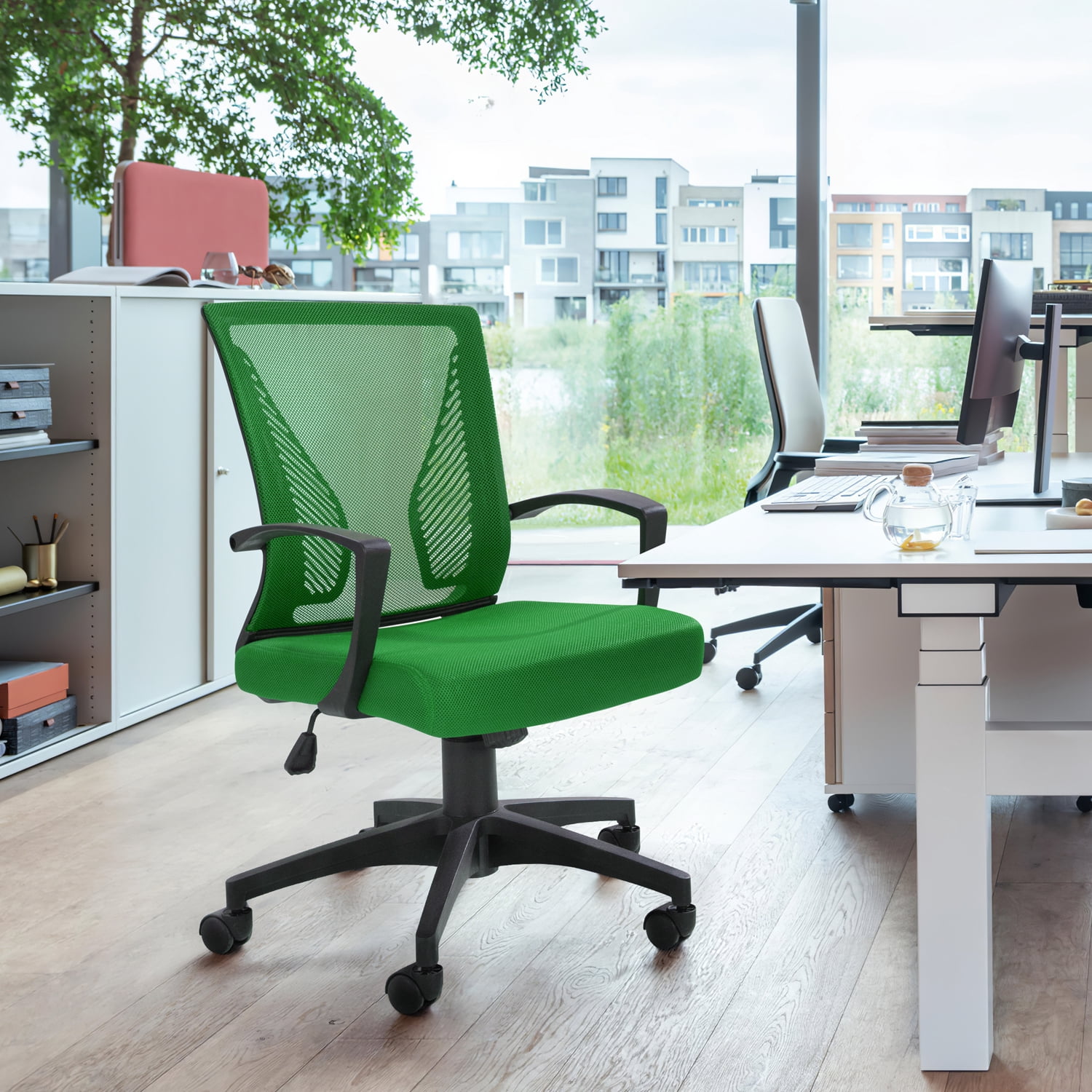 Furmax Office Chair Mid Back Swivel Lumbar Support Desk Chair, Height Adjustable Computer Ergonomic Mesh Chair with Armrest, Green