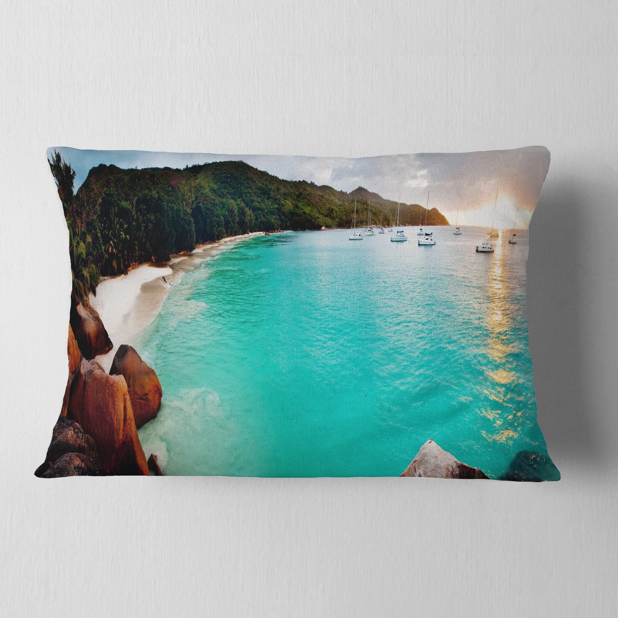Designart Tropical Beach with Blue Waters - Seascape Throw Pillow - 12x20