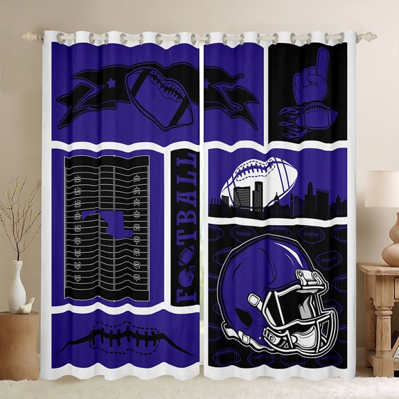 jejeloiu American Rugby Ball Black Out Curtains,Purple Football Helmet Curtains Pack of 2 (42x63 Each) For Bots Teens