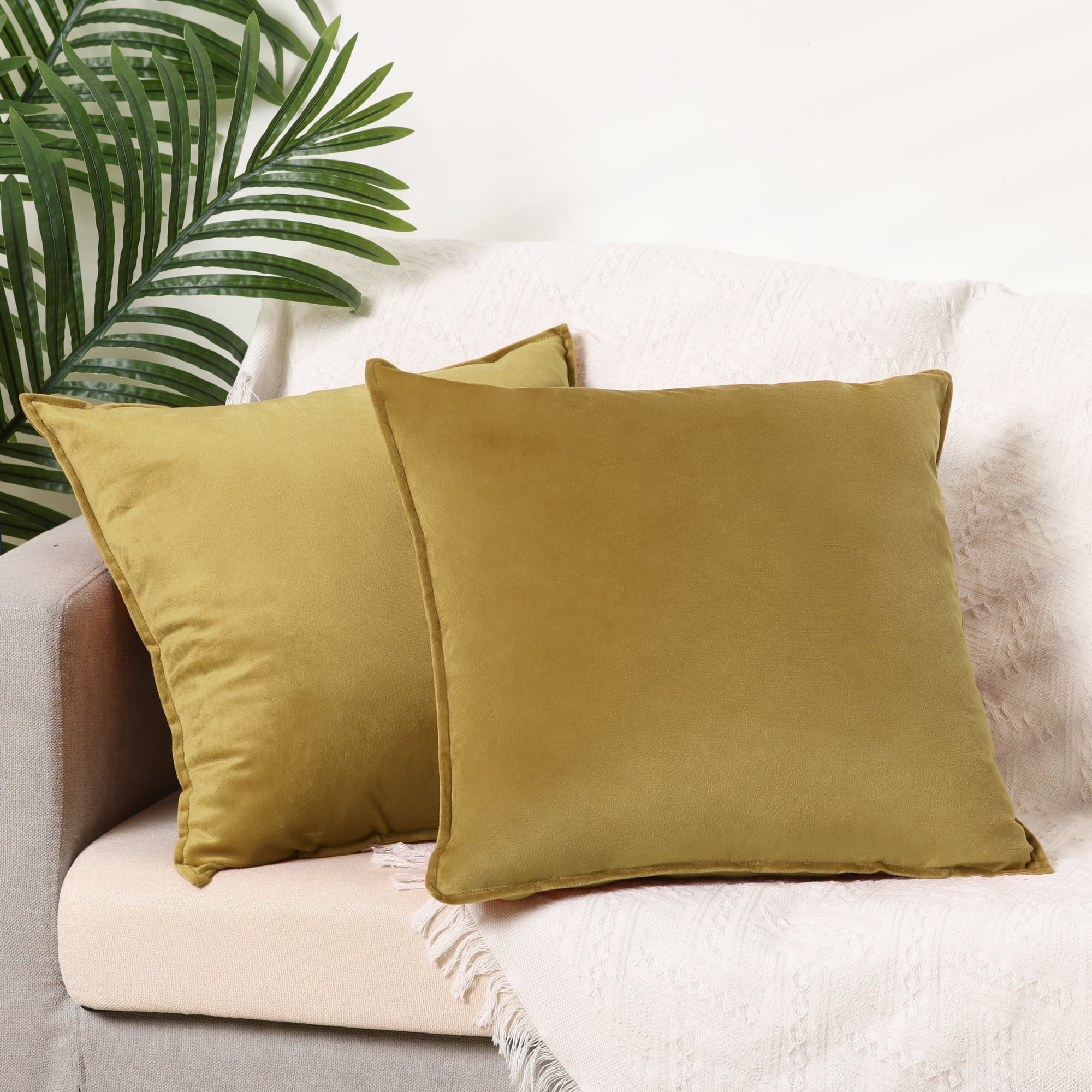 Unique Bargains Velvet Solid Throw Pillow Covers Decorative Cushion Covers (2 Count) Yellow 16" x 16"