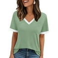 thumbnail image 4 of Womens T Shirts Summer Tops 2025 Color Block Short Sleeve V-Neck Casual Stylish Basic Tees Tshirts Shirts for Women, 4 of 6