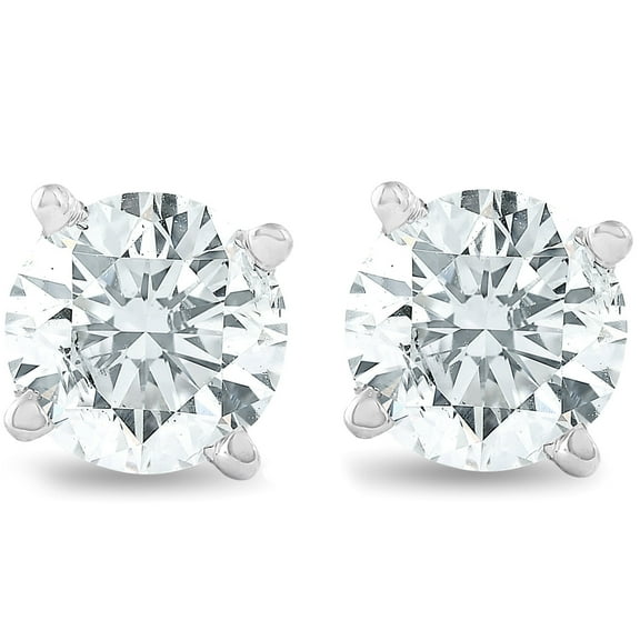14k White Gold 3/4Ct Solitaire Round Created White Diamond (G-H, I1) Plated Stud Earrings by Paris Jewelry