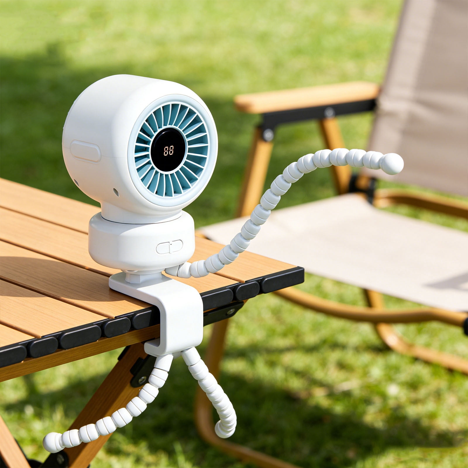 YFGEFTR Portable Rechargeable Fan with Auto Oscillation, Flexible Tripod Clip On Fan for Baby Stroller, Digital Display Quiet 3 Speed Cooler for Car Seat Camping