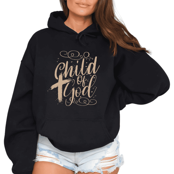 Women's Elegant Gold Graphic Child Of God Breathable Hoodie Comfortable Casual Hooded long-sleeved Black S-2XL
