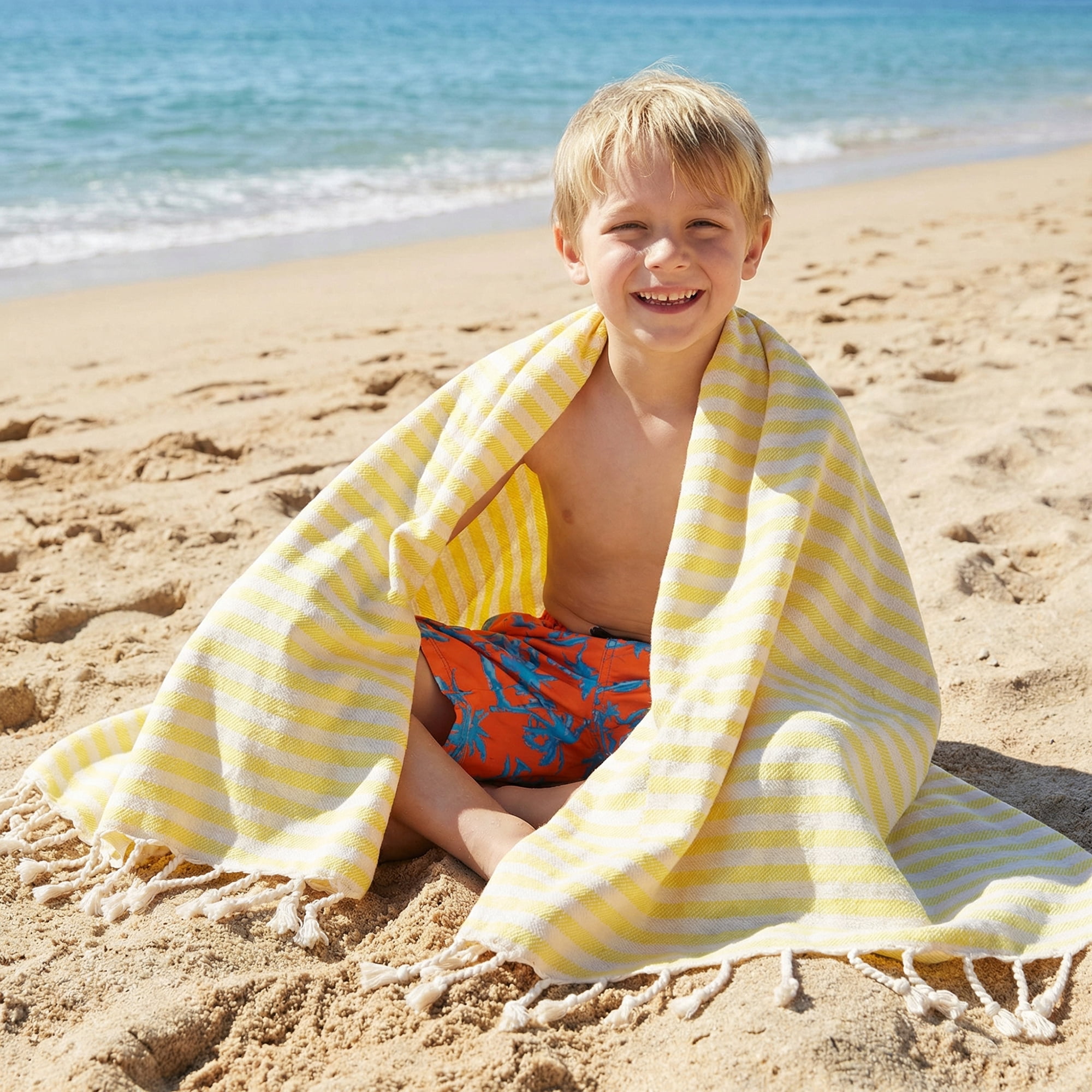 Unique Bargains 2 Pack Soft Sand Free Quick Dry Turkish Towel Light Yellow/Yellow 71"x40"