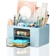 thumbnail image 1 of 1 organizador de escritorio (azul), portalápices multifunción con 7 compartimentos, organizador de papelería con cajón, mesa de plástico para suministros de oficina ER, 1 of 5