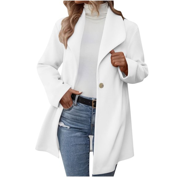 YYDGH Women's Blazer Jackets Notched Lapel Single Breasted Trench Coat Casual Fall Winter Slim Fit Pea Coats Outwear with Pockets