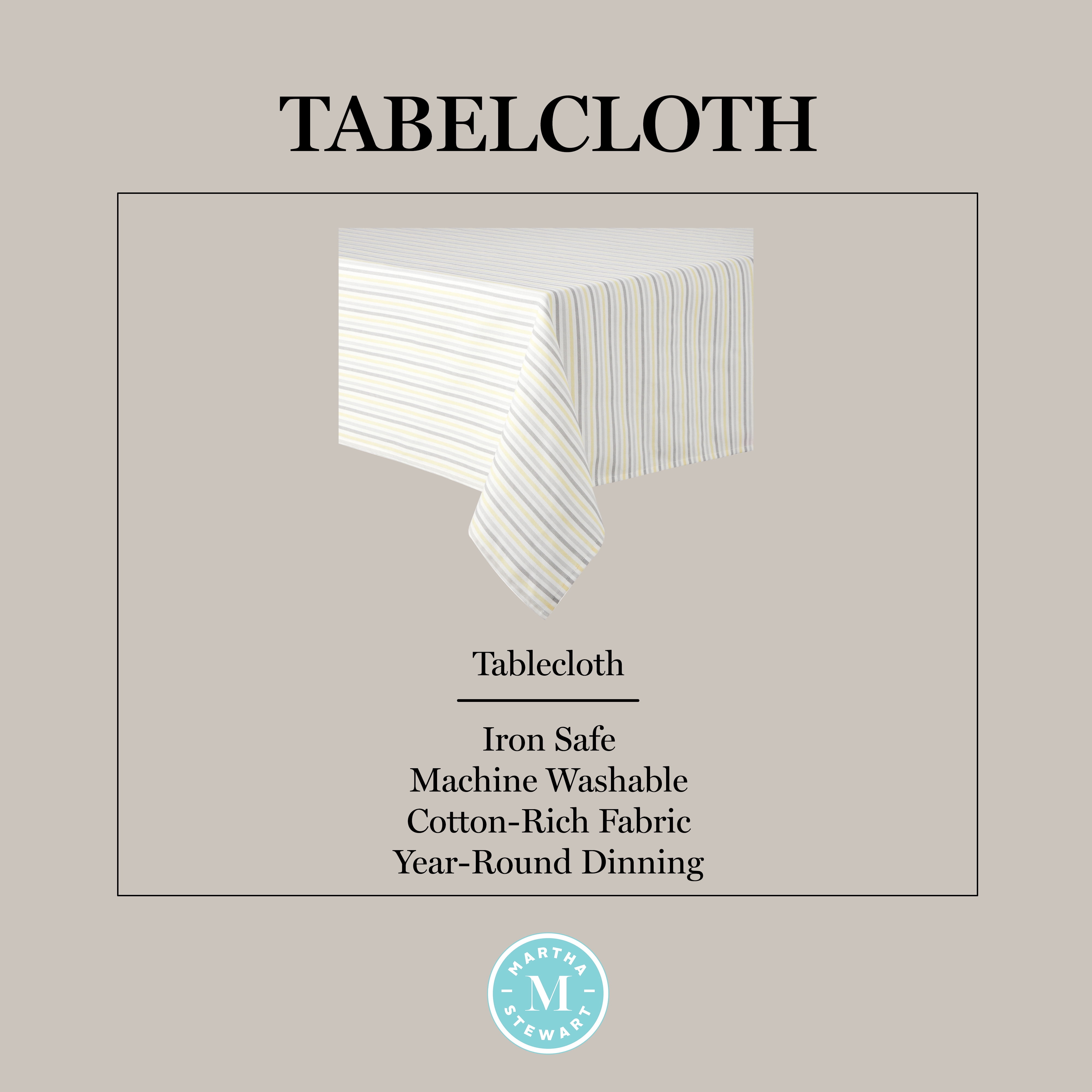 Martha Stewart Daisy Stripe Fabric Tablecloth Single Pack, Grey/Yellow, 60"x84"