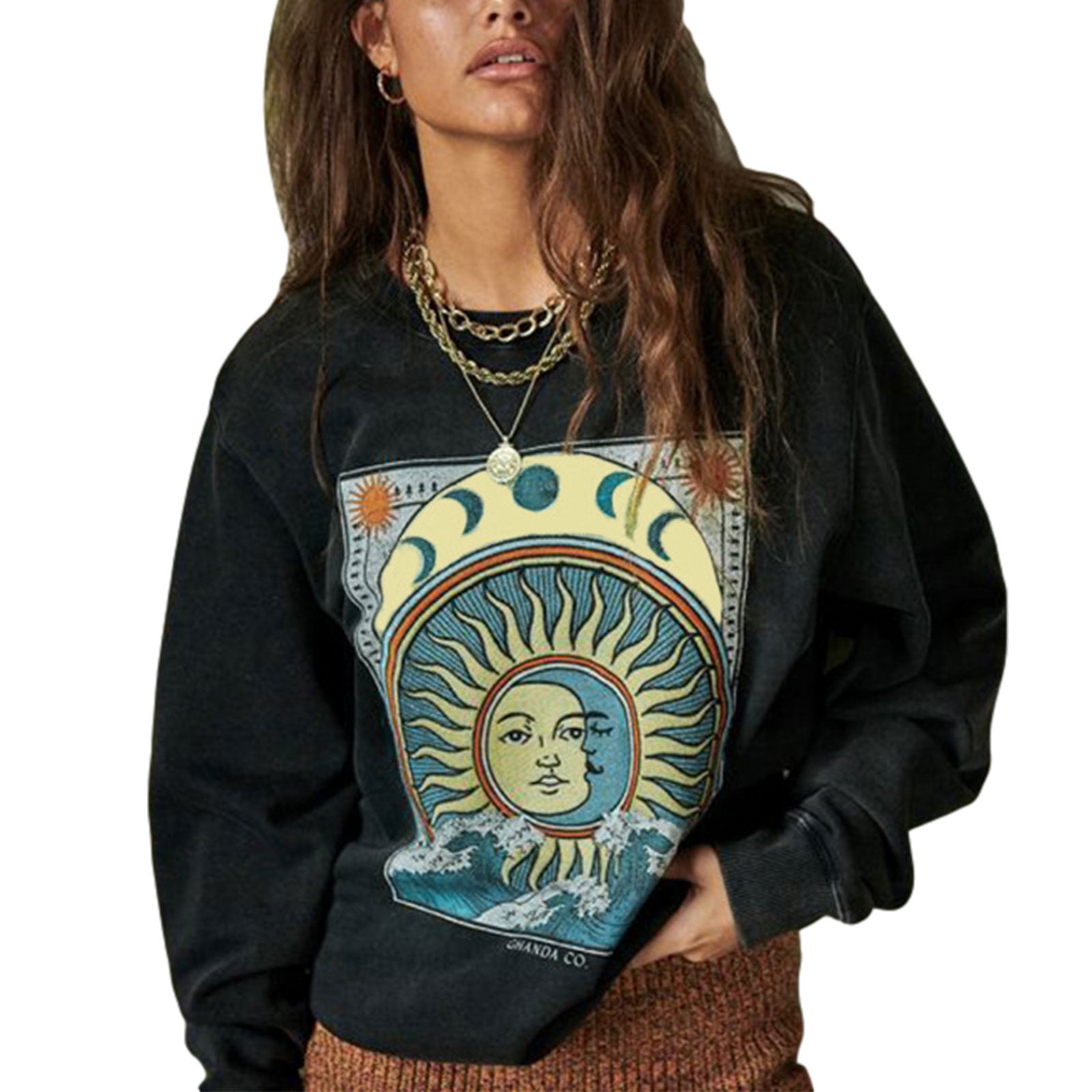 Halloween Graphic Sweatshirts for Women Casual Long Sleeve Tie-Dye Colorblock Pullover Shirts Teen Girls Tunic Pullover Tops 