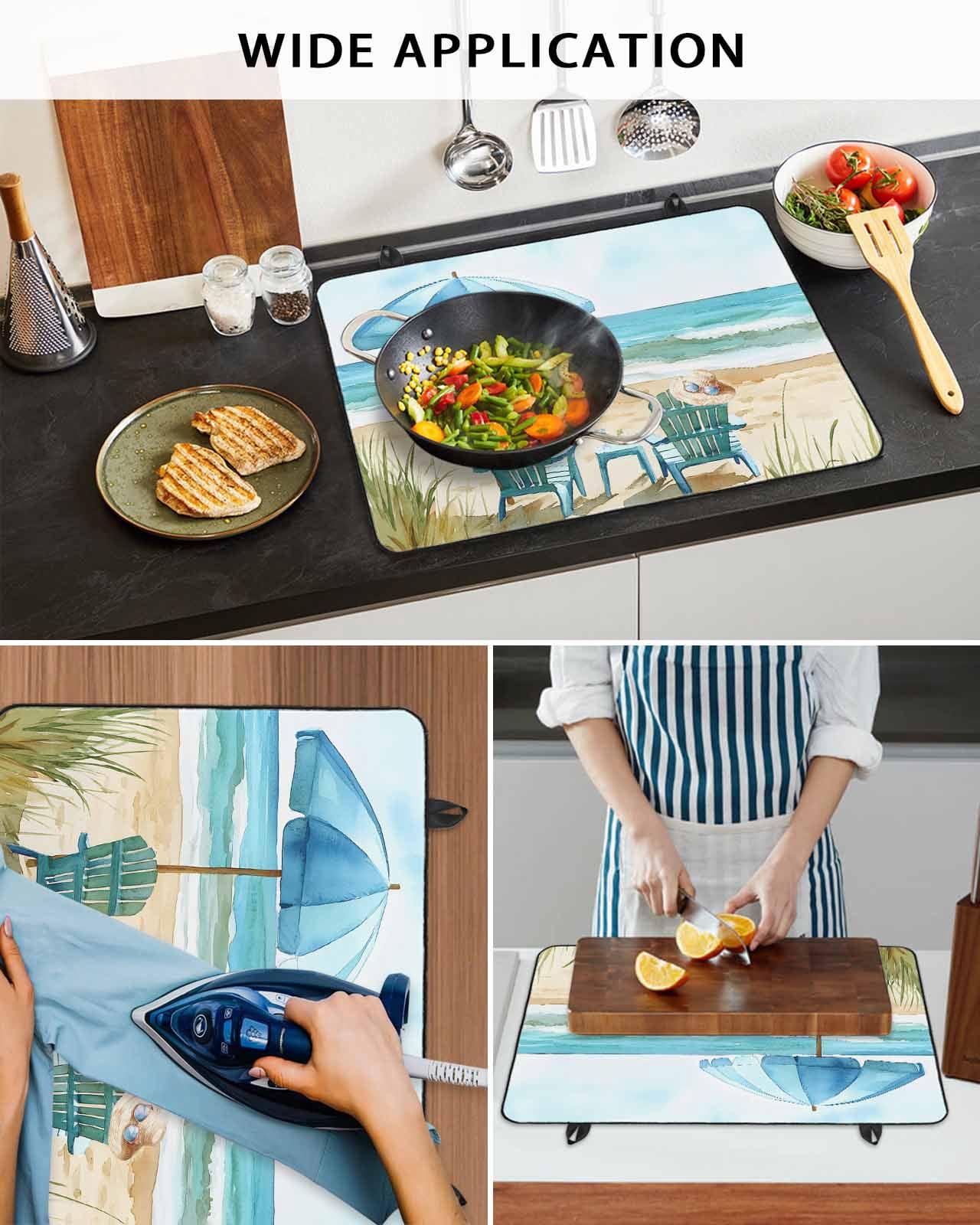 nqOlkjepod Large Induction Cooktop Protector Mat 24"x21", Teal Summer Beach Stove Top Covers for Electric Stove, Coastal Vintage Leisure Ocean Stove Burner Cover Mats, Glass Top Stove Cover