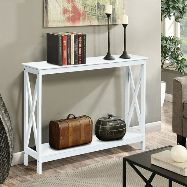 Costway Mesa Consola Mesita Auxiliar con 2 Niveles Repisa Librería en X Estante para Entrada Pasillo y Salón 100 x 30 x 80 cm