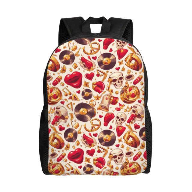 Easygdp Skull Retro record lips Mochila Versátil y Elegante: Comodidad, Almacenaje y Durabilidad para la Universidad, Trabajo, Viajes y Uso Diario