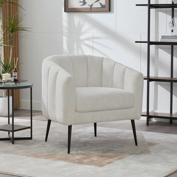 Resenkos 29.9-inch Upholstered Accent Chair with Round Arms and Metal Legs - Ivory