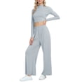 thumbnail image 3 of Jusfitsu Yoga Outfits for Women Two Piece Mock Neck Workout Sets with Crop top Long Sleeve Lounge Set, 3 of 8